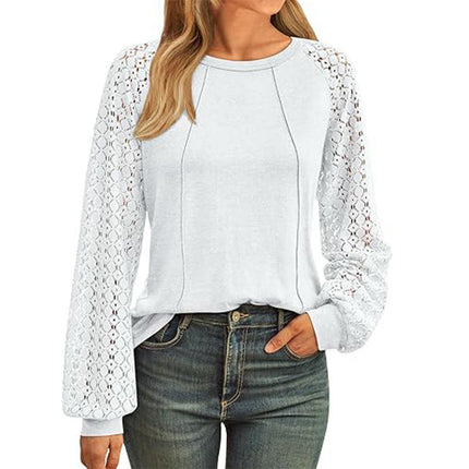 Blouses for Women Dressy Casual Lace Long Sleeve Tops Casual Crew Neck T Shirts