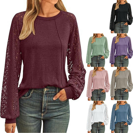 Blouses for Women Dressy Casual Lace Long Sleeve Tops Casual Crew Neck T Shirts