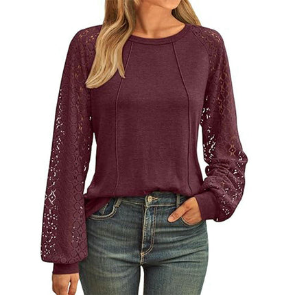 Blouses for Women Dressy Casual Lace Long Sleeve Tops Casual Crew Neck T Shirts