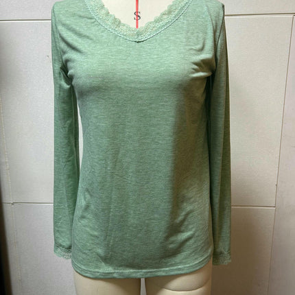 Long Sleeve T Shirts for Women Fashion Lace V Neck Loose Fit Casual Tops