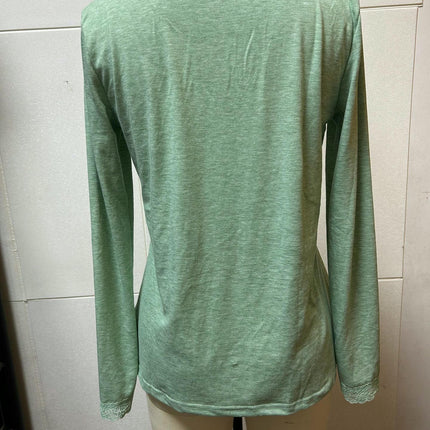 Long Sleeve T Shirts for Women Fashion Lace V Neck Loose Fit Casual Tops