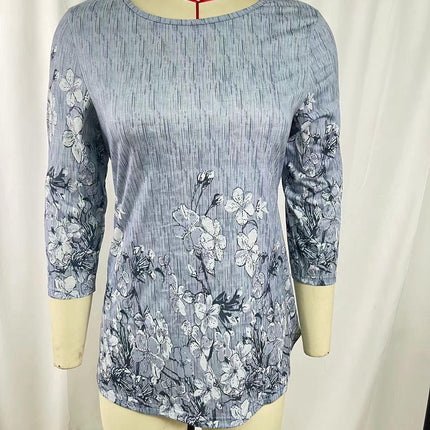 Womens Floral Print Tops 3/4 Sleeve T Shirts Casual Crew Neck Blouse