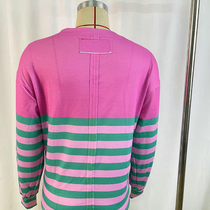 Women Striped Color Block Sweatshirt Crew Neck Long Sleeve T Shirt Casual Loose Fit Top