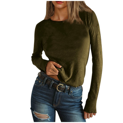 Crew Neck Long Sleeve T Shirts for Women Fitted Basic Tee Tops