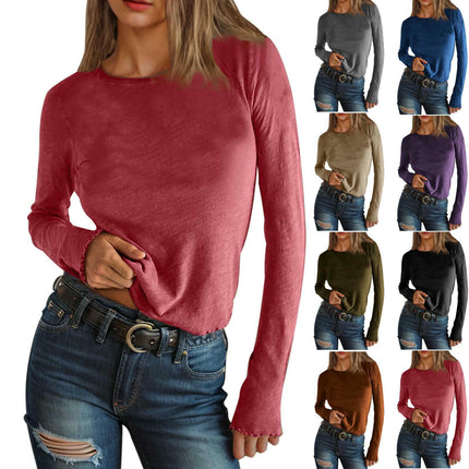 Crew Neck Long Sleeve T Shirts for Women Fitted Basic Tee Tops