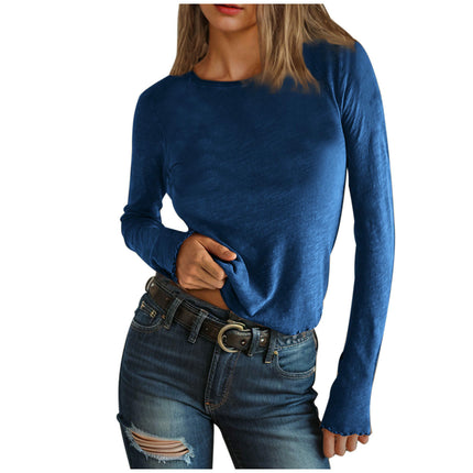 Crew Neck Long Sleeve T Shirts for Women Fitted Basic Tee Tops