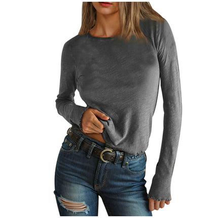 Crew Neck Long Sleeve T Shirts for Women Fitted Basic Tee Tops