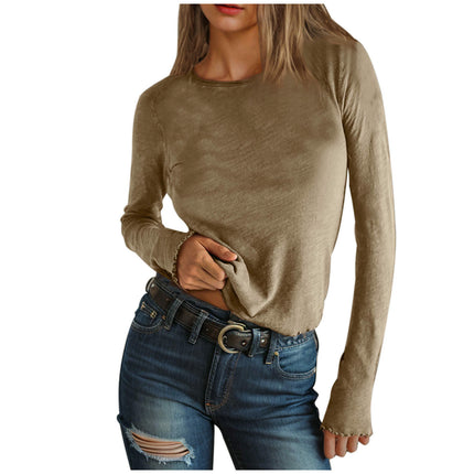 Crew Neck Long Sleeve T Shirts for Women Fitted Basic Tee Tops