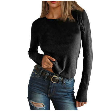 Crew Neck Long Sleeve T Shirts for Women Fitted Basic Tee Tops
