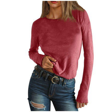 Crew Neck Long Sleeve T Shirts for Women Fitted Basic Tee Tops