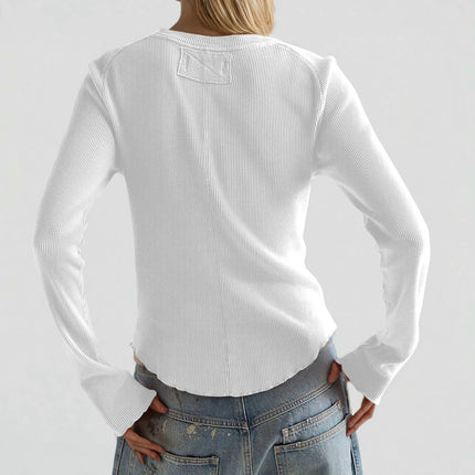 Womens Long Sleeve Stretch Crewneck Knit T-Shirt Slim Fit Casual Basic Tops
