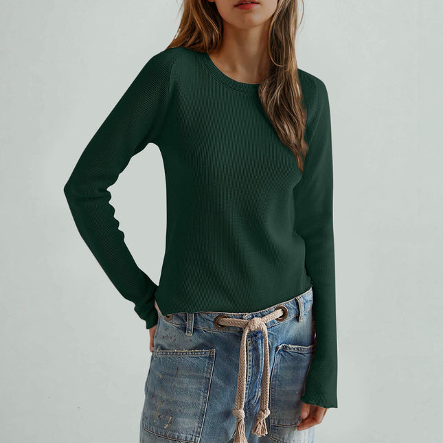 Womens Long Sleeve Stretch Crewneck Knit T-Shirt Slim Fit Casual Basic Tops