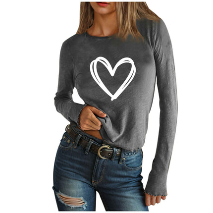 Women's Long Sleeve T Shirt Heart Print Crewneck Slim Fit Tops Tees