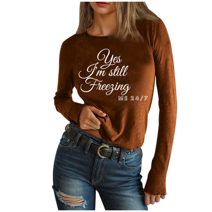 Women Letter Print T-Shirt Graphic Tees Casual Long Sleeve Crewneck Tops