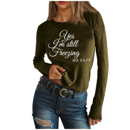 Women Letter Print T-Shirt Graphic Tees Casual Long Sleeve Crewneck Tops
