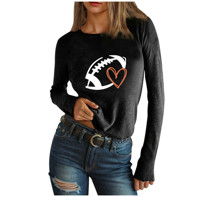 Womens Graphic Tee Long Sleeve Slim Fit T Shirt Crew Neck Casual Tops