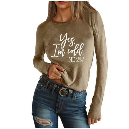 Women Cute Letter Printed T-Shirts Long Sleeve Crew Neck Casual Top