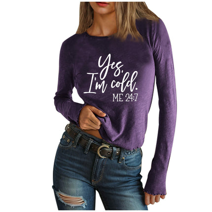 Women Cute Letter Printed T-Shirts Long Sleeve Crew Neck Casual Top