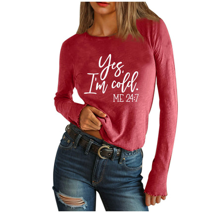 Women Cute Letter Printed T-Shirts Long Sleeve Crew Neck Casual Top