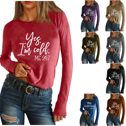 Women Cute Letter Printed T-Shirts Long Sleeve Crew Neck Casual Top