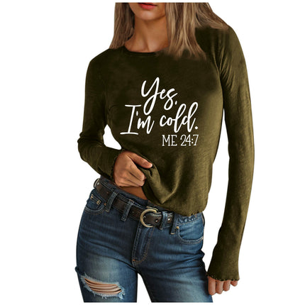 Women Cute Letter Printed T-Shirts Long Sleeve Crew Neck Casual Top
