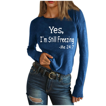 Women Cute Letter Printed T-Shirts Long Sleeve Crew Neck Casual Top