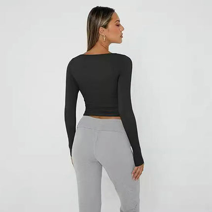 Women Long Sleeve T Shirts Square Going Out Slim Fitted Crop Tops