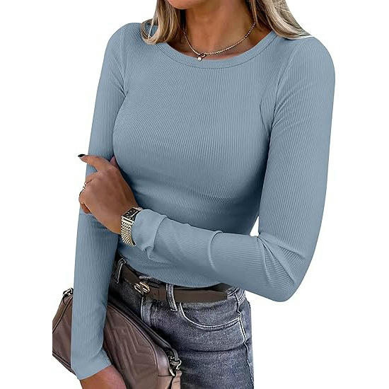 Long Sleeve Tops for Women Stretchy Fitted Crew Neck Basic T Shirt