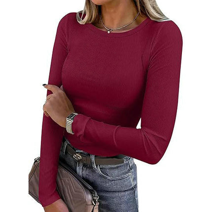 Long Sleeve Tops for Women Stretchy Fitted Crew Neck Basic T Shirt