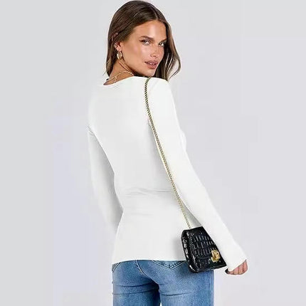 Long Sleeve Tops for Women Stretchy Fitted Crew Neck Basic T Shirt