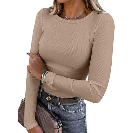 Long Sleeve Tops for Women Stretchy Fitted Crew Neck Basic T Shirt