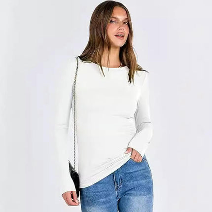 Long Sleeve Tops for Women Stretchy Fitted Crew Neck Basic T Shirt