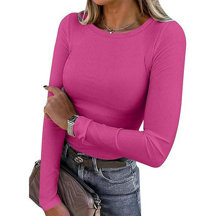 Long Sleeve Tops for Women Stretchy Fitted Crew Neck Basic T Shirt