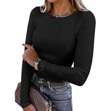 Long Sleeve Tops for Women Stretchy Fitted Crew Neck Basic T Shirt