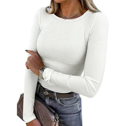 Long Sleeve Tops for Women Stretchy Fitted Crew Neck Basic T Shirt