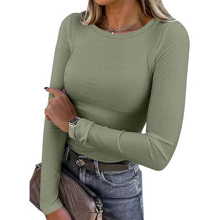 Long Sleeve Tops for Women Stretchy Fitted Crew Neck Basic T Shirt