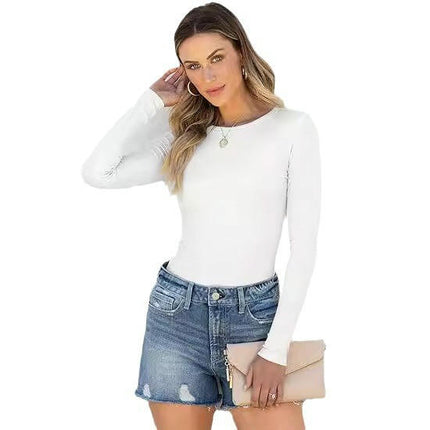 Long Sleeve Tops for Women Stretchy Fitted Crew Neck Basic T Shirt
