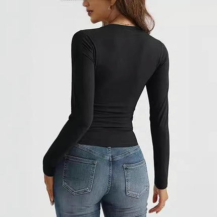 Womens Long Sleeve T Shirts V Neck Slim Fit Lightweight Tops