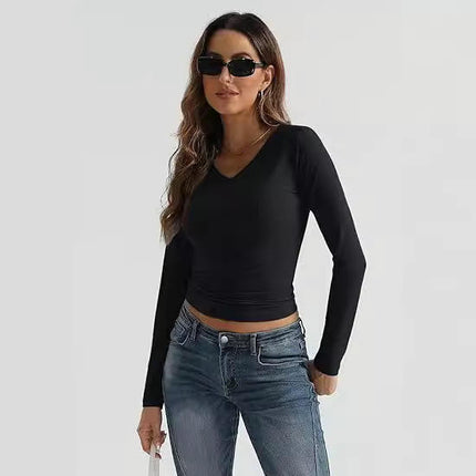 Womens Long Sleeve T Shirts V Neck Slim Fit Lightweight Tops