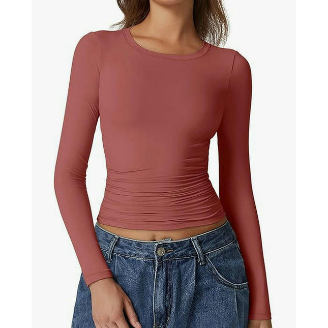 Women's Crew Neck Tops Long Sleeve Slim Fit T Shirt Basic Stretchy Shirts