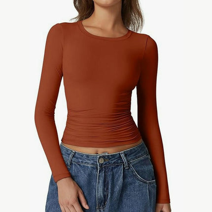 Women's Crew Neck Tops Long Sleeve Slim Fit T Shirt Basic Stretchy Shirts