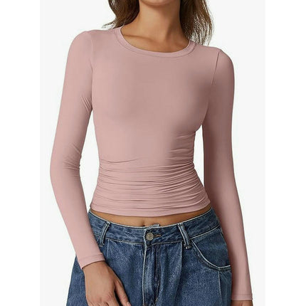 Women's Crew Neck Tops Long Sleeve Slim Fit T Shirt Basic Stretchy Shirts