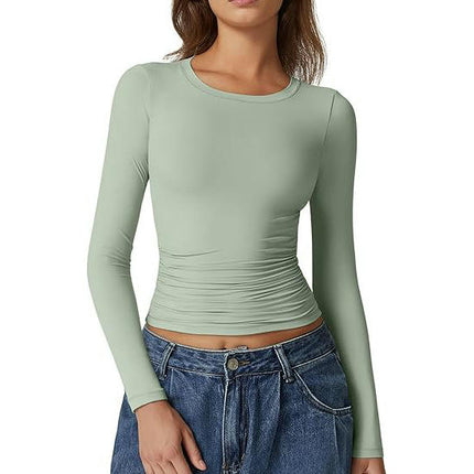 Women's Crew Neck Tops Long Sleeve Slim Fit T Shirt Basic Stretchy Shirts