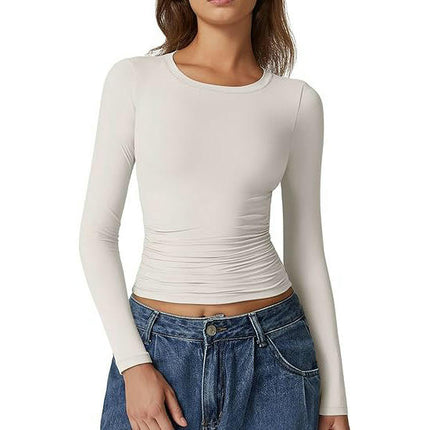 Women's Crew Neck Tops Long Sleeve Slim Fit T Shirt Basic Stretchy Shirts