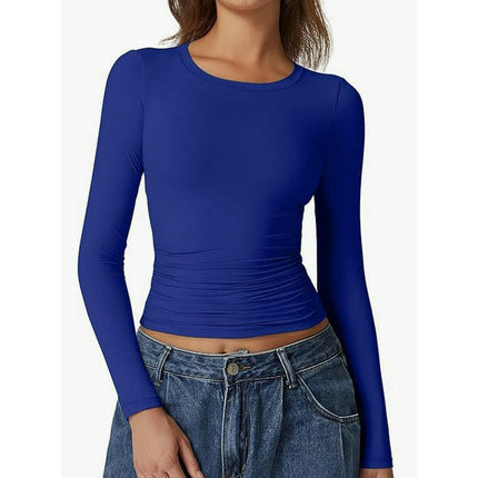 Women's Crew Neck Tops Long Sleeve Slim Fit T Shirt Basic Stretchy Shirts