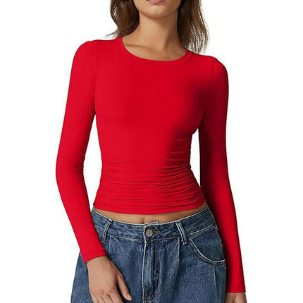 Women's Crew Neck Tops Long Sleeve Slim Fit T Shirt Basic Stretchy Shirts