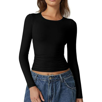 Women's Crew Neck Tops Long Sleeve Slim Fit T Shirt Basic Stretchy Shirts