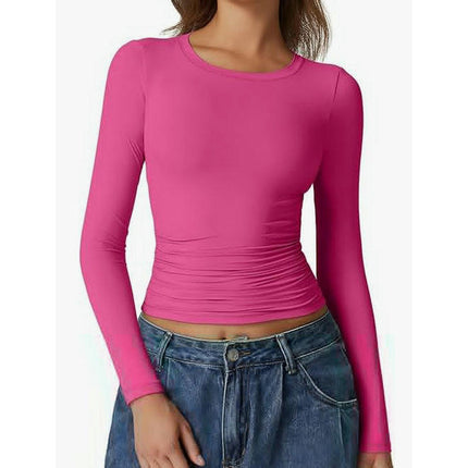 Women's Crew Neck Tops Long Sleeve Slim Fit T Shirt Basic Stretchy Shirts