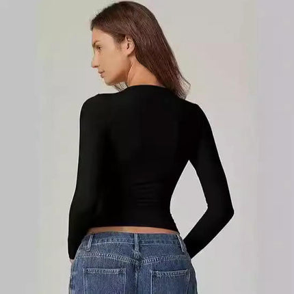 Women's Crew Neck Tops Long Sleeve Slim Fit T Shirt Basic Stretchy Shirts
