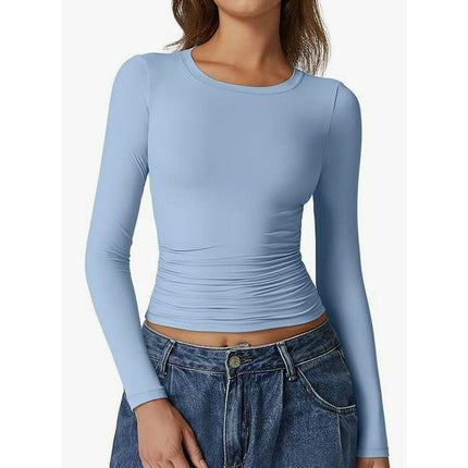Women's Crew Neck Tops Long Sleeve Slim Fit T Shirt Basic Stretchy Shirts
